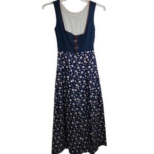 5118)Vtg Original by Godal Blue Daisy Floral Print Dirndl Octoberfest Dress XS?
